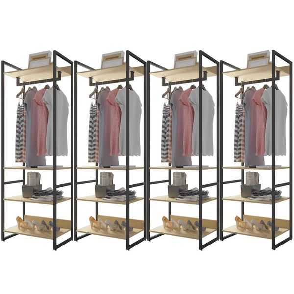 Kit 04 Closets Guarda Roupa Industrial Modulado 210x70 cm Blind F01 Nature - Lyam Decor