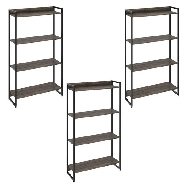 Kit 3 Estantes Multiuso Industrial 4 Prateleiras Areta 145x80cm C01 Carvalho Dark - Lyam Decor