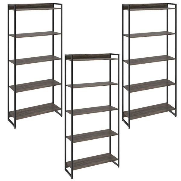 Kit 3 Estantes Multiuso Industrial 5 Prateleiras Areta 186x80cm C01 Carvalho Dark - Lyam Decor