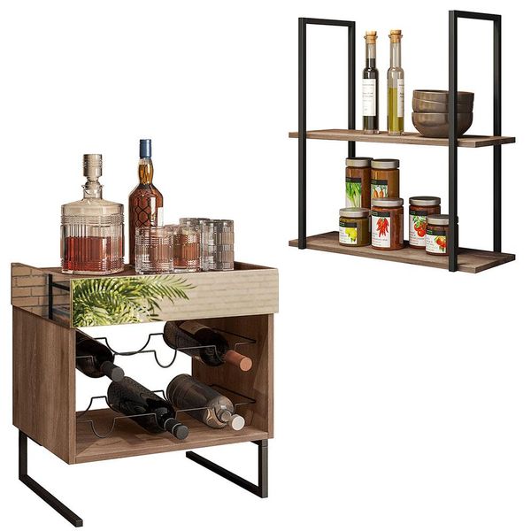 Kit Adega Decorativa Espelhada e Prateleira Multiuso Industrial D01 Design Demolição - Lyam Decor