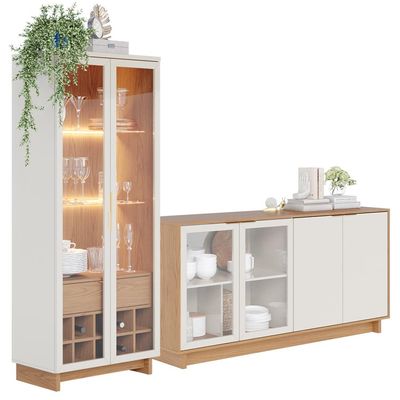 Kit Para Sala de Jantar Buffet Áustria C04 com Cristaleira Malibu Freijó Off White - Lyam Decor