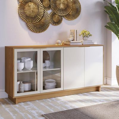 Kit Para Sala de Jantar Buffet Áustria C04 com Cristaleira Malibu Freijó Off White - Lyam Decor