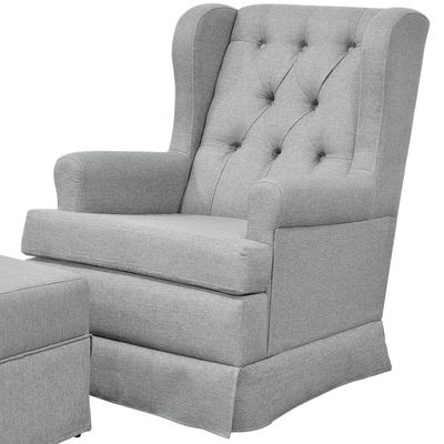 Poltrona de Amamentação com Balanço e Puff Helena P02 Capitonê Linho Cinza Escuro - Lyam Decor
