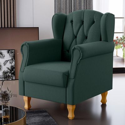 Poltrona Decorativa Para Sala de Estar Yara P02 Linho Verde Musgo - Lyam Decor