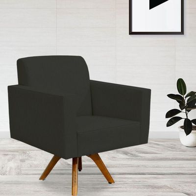 Kit 2 Poltronas Decorativa Giratória Sala de Estar Base de Madeira Helô L02 Suede Preto - Lyam Decor