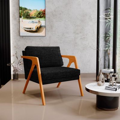 Kit 4 Poltronas Decorativa Para Sala Estar Pietra Estrutura De Madeira L02 Linho Chumbo - Lyam Decor