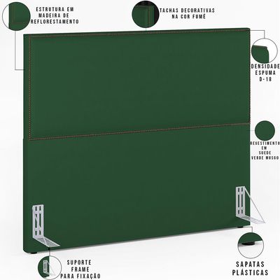 Cabeceira Box Casal King Com Tachas 195 cm Vicenza L02 Suede Verde Musgo - Lyam Decor