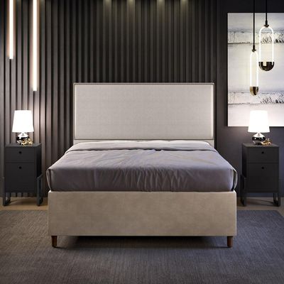 Cabeceira Box Casal King Com Tachas 195 cm Vicenza L02 Linho Bege - Lyam Decor