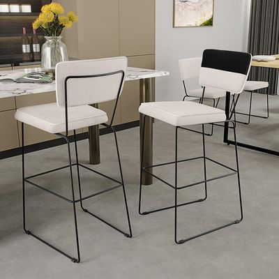 Banqueta Alta Para Cozinha Sala De Jantar Allana L02 Faixa Corano Preto Linho Cru - Lyam Decor