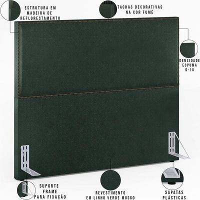 Cabeceira Box Casal King Com Tachas 195 cm Vicenza L02 Linho Verde Musgo - Lyam Decor