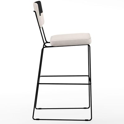 Banqueta Alta Para Cozinha Sala De Jantar Allana L02 Faixa Corano Preto Linho Cru - Lyam Decor