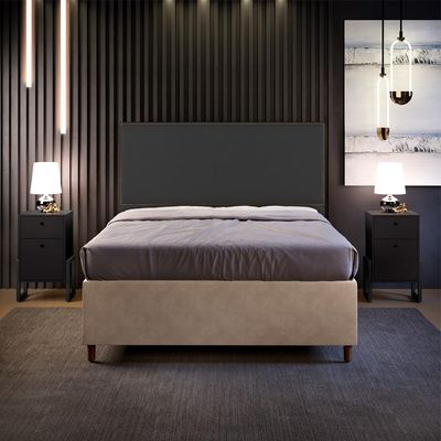 Cabeceira Box Casal King Com Tachas 195 cm Vicenza L02 Suede Preto - Lyam Decor