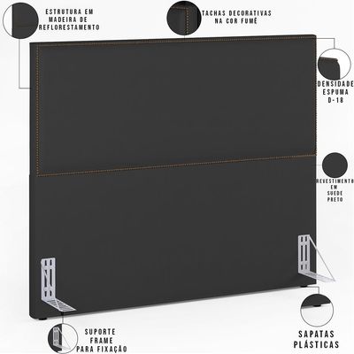 Cabeceira Box Casal King Com Tachas 195 cm Vicenza L02 Suede Preto - Lyam Decor