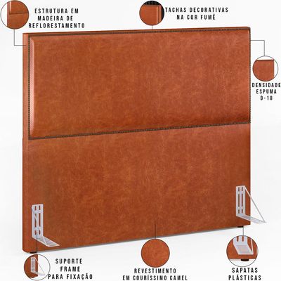 Cabeceira Box Casal King Com Tachas 195 cm Vicenza L02 Couríssimo Camel - Lyam Decor