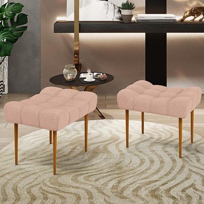Puff Decorativo Para Sala De Estar Requinte L02 Linho Rosê - Lyam Decor
