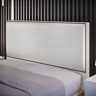 Cabeceira Box Casal King Com Tachas 195 cm Vicenza L02 Facto Cinza Metalizado - Lyam Decor