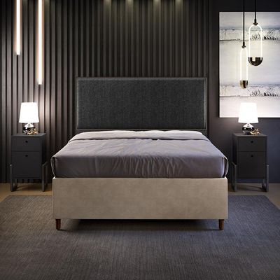 Cabeceira Box Casal King Com Tachas 195 cm Vicenza L02 Linho Chumbo - Lyam Decor