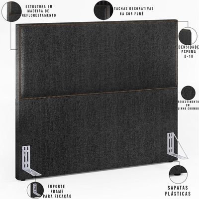 Cabeceira Box Casal King Com Tachas 195 cm Vicenza L02 Linho Chumbo - Lyam Decor