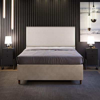 Cabeceira Box Casal King Com Tachas 195 cm Vicenza L02 Linho Cru - Lyam Decor