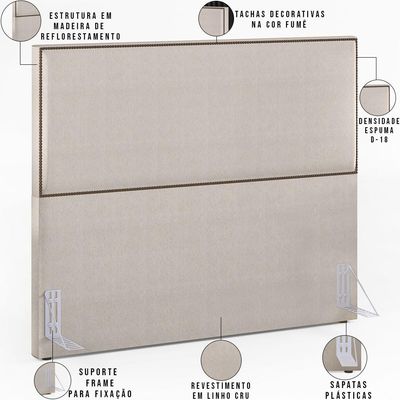 Cabeceira Box Casal King Com Tachas 195 cm Vicenza L02 Linho Cru - Lyam Decor