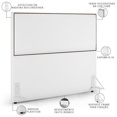 Cabeceira Box Casal King Com Tachas 195 cm Vicenza L02 Facto Branco - Lyam Decor