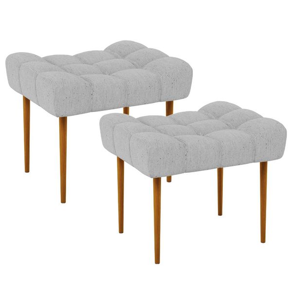 Kit 02 Puffs Decorativo Para Sala De Estar Requinte L02 Linho Cinza - Lyam Decor Kit 02 Puffs Decorativo Para Sala De Estar Requinte L02 Linho Cinza - Lyam Decor
