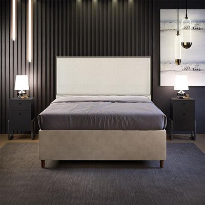 Cabeceira Box Casal King Com Tachas 195 cm Vicenza L02 Linho Champagne - Lyam Decor