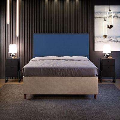 Cabeceira Box Casal King Com Tachas 195 cm Vicenza L02 Suede Azul - Lyam Decor