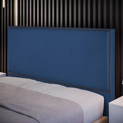 Cabeceira Box Casal King Com Tachas 195 cm Vicenza L02 Suede Azul - Lyam Decor