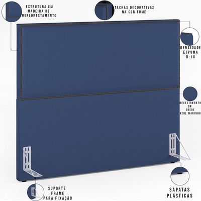Cabeceira Box Casal King Com Tachas 195 cm Vicenza L02 Suede Azul - Lyam Decor