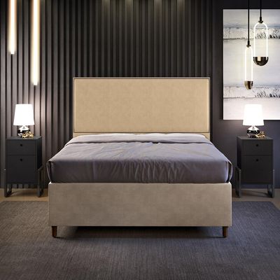 Cabeceira Box Casal King Com Tachas 195 cm Vicenza L02 Linho Bege Escuro - Lyam Decor