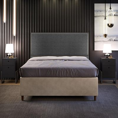 Cabeceira Box Casal King Com Tachas 195 cm Vicenza L02 Linho Cinza Escuro - Lyam Decor