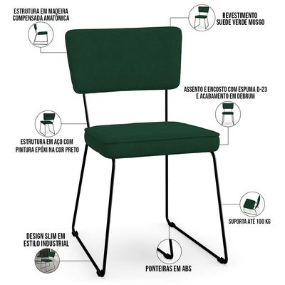 Kit 02 Cadeiras Decorativas Para Sala De Jantar Allana L02 Suede Verde Musgo - Lyam Decor