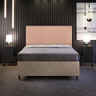 Cabeceira Box Casal King Com Tachas 195 cm Vicenza L02 Linho Rosê - Lyam Decor