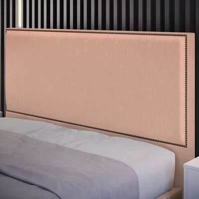 Cabeceira Box Casal King Com Tachas 195 cm Vicenza L02 Linho Rosê - Lyam Decor