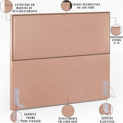 Cabeceira Box Casal King Com Tachas 195 cm Vicenza L02 Linho Rosê - Lyam Decor