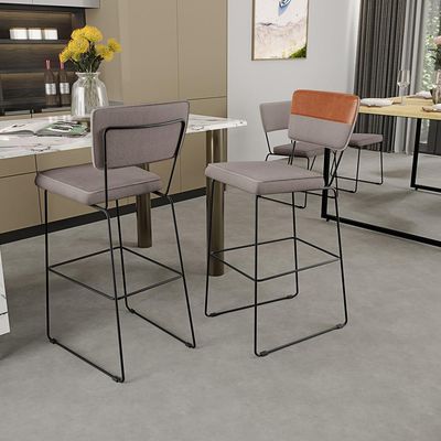 Banqueta Alta Cozinha Sala Jantar Fixa Allana L02 Faixa Couríssimo Camel Linho Bege - Lyam Decor