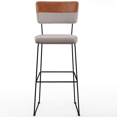 Banqueta Alta Cozinha Sala Jantar Fixa Allana L02 Faixa Couríssimo Camel Linho Bege - Lyam Decor