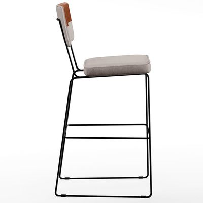 Banqueta Alta Cozinha Sala Jantar Fixa Allana L02 Faixa Couríssimo Camel Linho Bege - Lyam Decor
