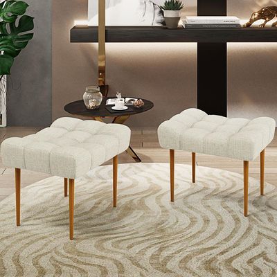 Puff Decorativo Para Sala De Estar Requinte L02 Linho Champagne - Lyam Decor