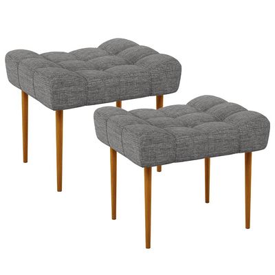 Kit 02 Puffs Decorativo Para Sala De Estar Requinte L02 Linho Cinza Escuro - Lyam Decor