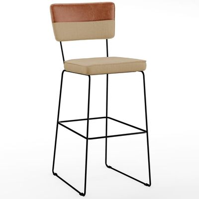 Banqueta Alta Cozinha Sala Jantar Allana L02 Faixa Couríssimo Camel Linho Bege Escuro - Lyam Decor