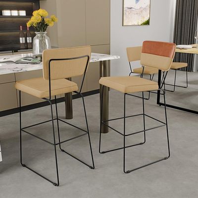 Banqueta Alta Cozinha Sala Jantar Allana L02 Faixa Couríssimo Camel Linho Bege Escuro - Lyam Decor