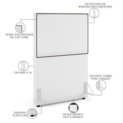 Cabeceira Box Solteiro Com Tachas 100 cm Vicenza L02 Facto Branco - Lyam Decor