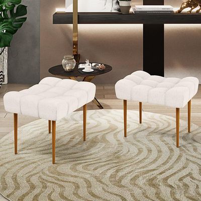 Puff Decorativo Para Sala De Estar Requinte L02 Linho Cru - Lyam Decor