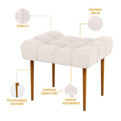 Puff Decorativo Para Sala De Estar Requinte L02 Linho Cru - Lyam Decor