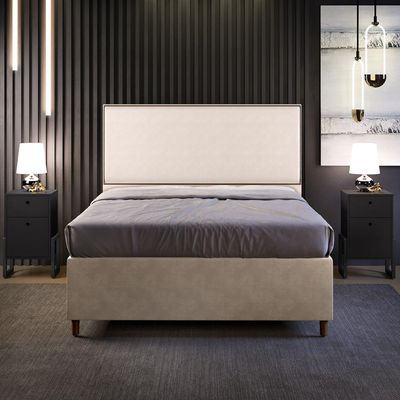 Cabeceira Box Casal King Com Tachas 195 cm Vicenza L02 Suede Bege - Lyam Decor