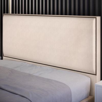 Cabeceira Box Casal King Com Tachas 195 cm Vicenza L02 Suede Bege - Lyam Decor