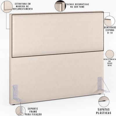 Cabeceira Box Casal King Com Tachas 195 cm Vicenza L02 Suede Bege - Lyam Decor