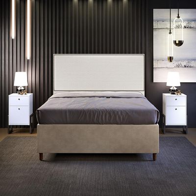 Cabeceira Box Casal King Com Tachas 195 cm Vicenza L02 Bouclê Cru - Lyam Decor